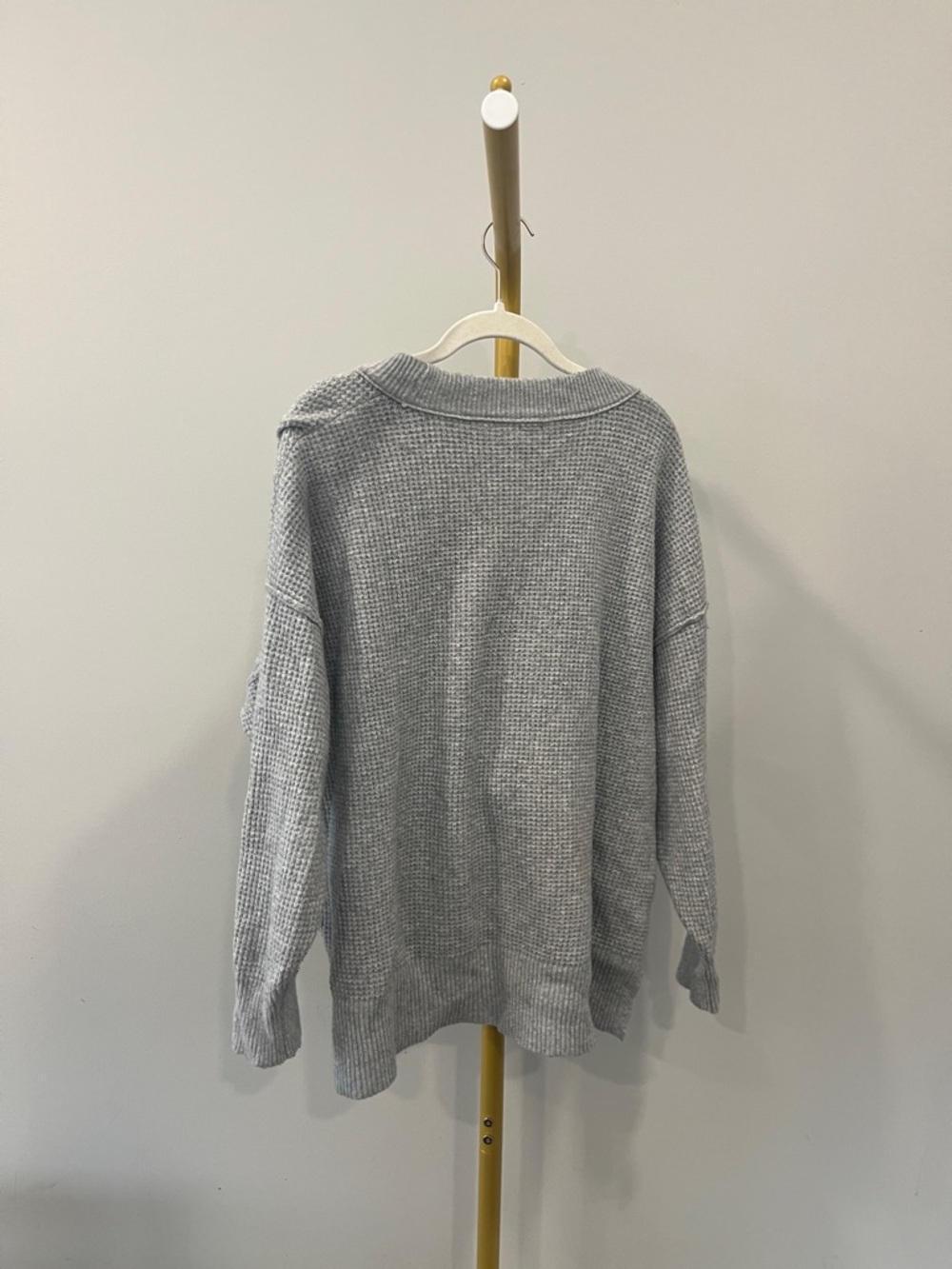 Aerie Light Grey Waffle Knit Crew Sweater - Picture 3 of 4